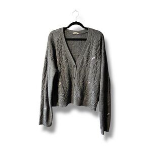 Plus Size Floral Embroidered Boxy Cropped Cardigan Sweater